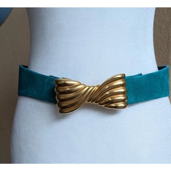 Vtg Carlisle Teal Blue Suede leather belt gold tone buckle Women S 80s 90s main image 10